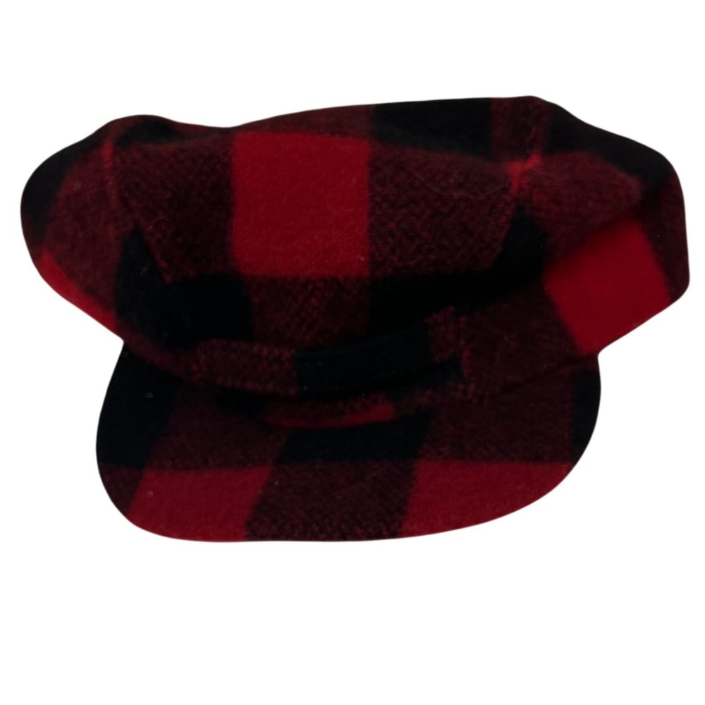 Vintage Buffalo Plaid Hunting Cap Red Black 100% Wool Made in USA Large